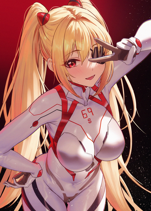 Asuka Langley Soryu in a white and red bodysuit