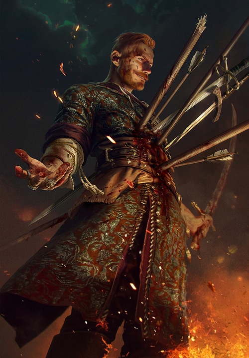 Olgierd von Everec pierced by arrows in Gwent