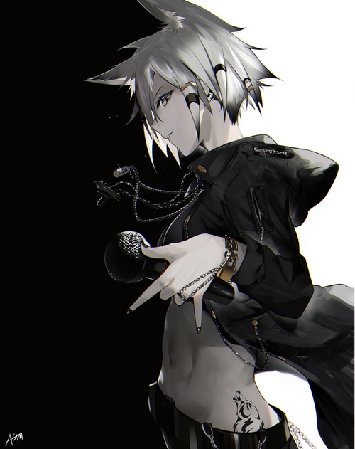 Arknights character with microphone and wolf ears