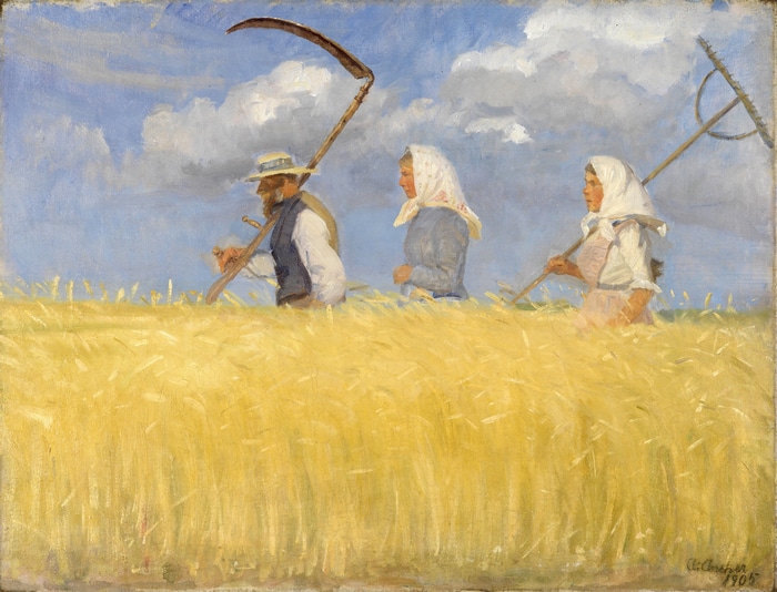 Peasants with Scythe and Rake in a Wheat Field