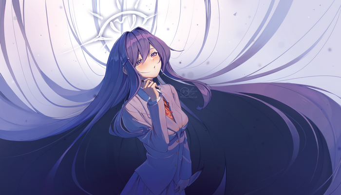 Yuri from Doki Doki Literature Club holding a knife