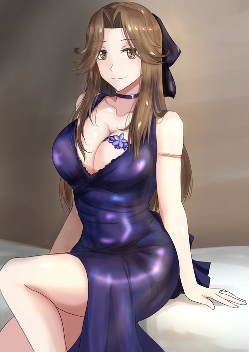 Jintsuu from Kantai Collection in a purple dress