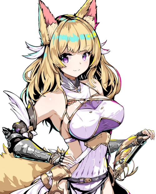 4K Fox Girl with Blonde Hair and Purple Eyes