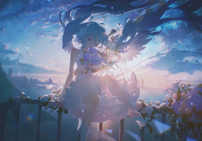 Hatsune Miku with Flowers and Wings