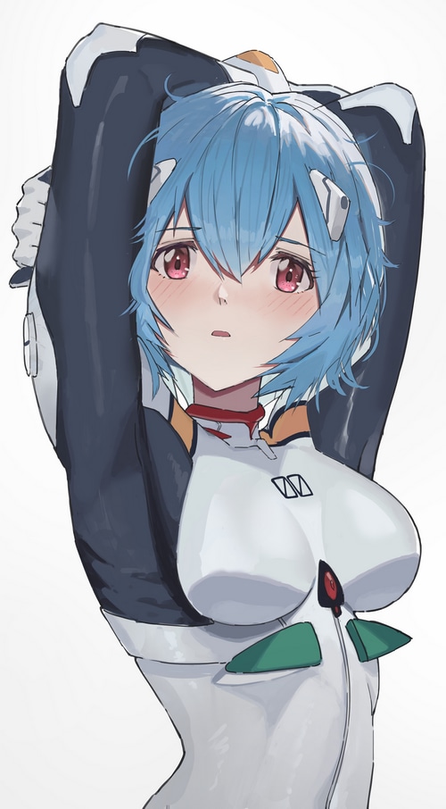 Ayanami Rei in a white and blue bodysuit
