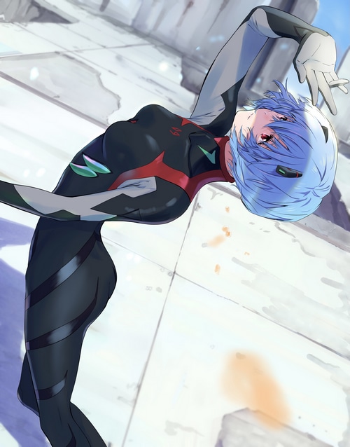 Ayanami Rei in a black and red bodysuit