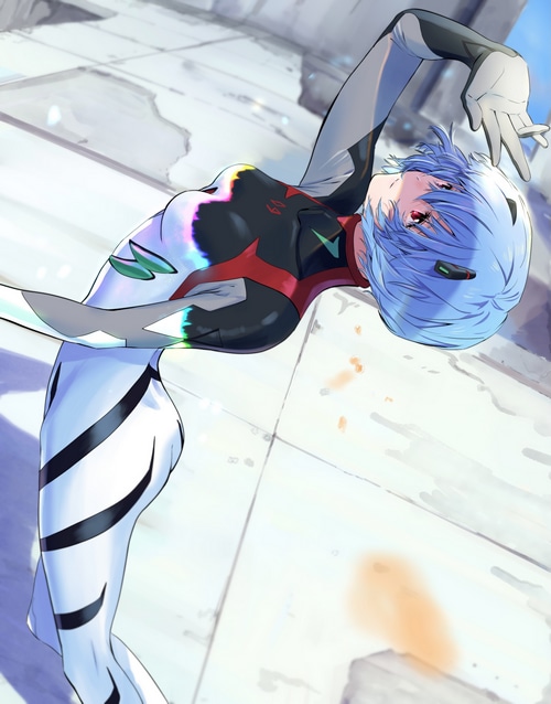 Ayanami Rei in a white and black bodysuit