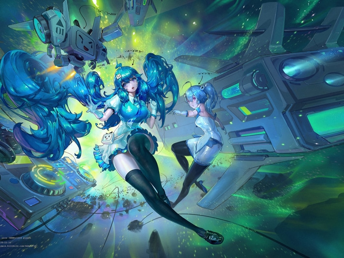 Anime girls 22 and 33 in space