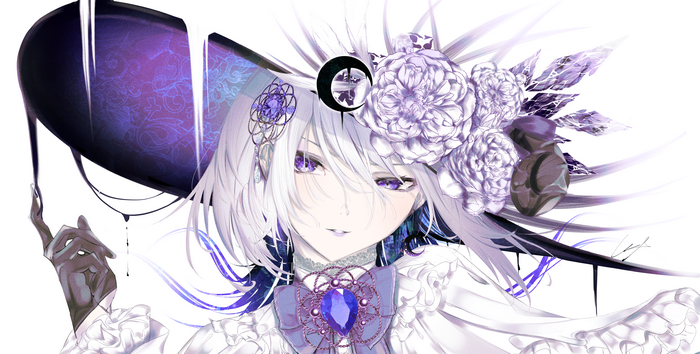 4K fantasy girl with purple eyes and hat