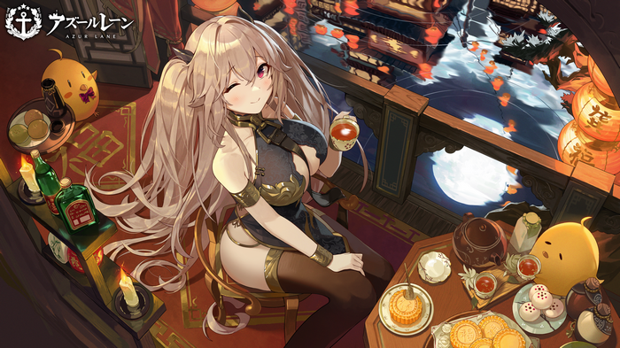 Azur Lane: Anchorage enjoying tea with mooncakes