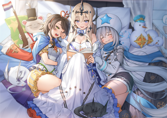 Alchemy Stars characters reading a book