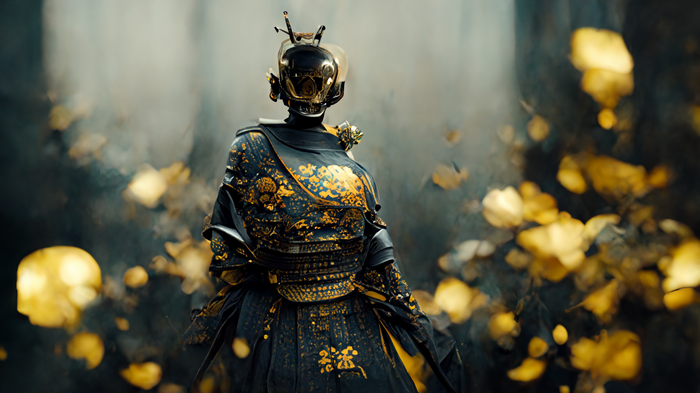 Samurai warrior in black and gold armor
