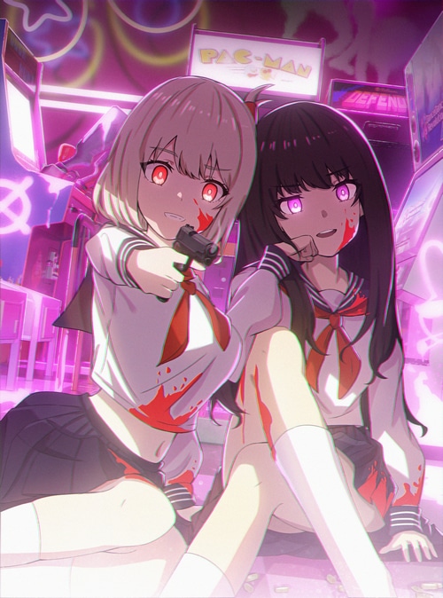 Lycoris Recoil fan art of two girls with guns
