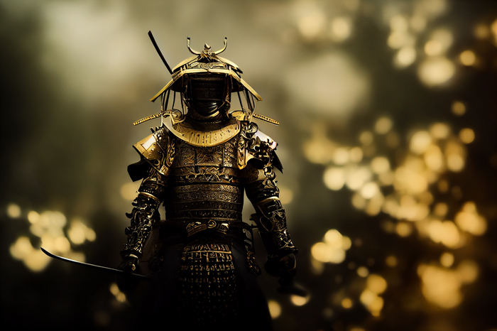 Gold Samurai Warrior in Detailed Armor