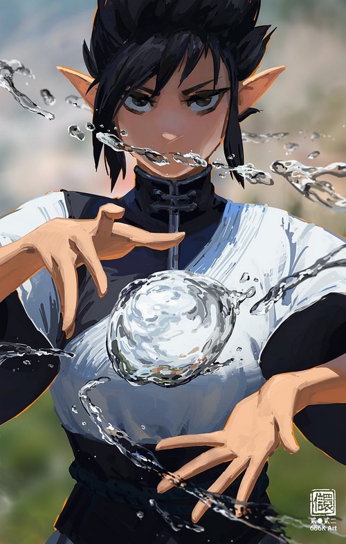 Kan Liu manipulating water with pointy ears