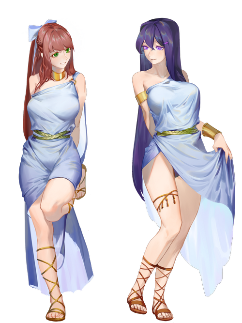 Monika and Yuri from Doki Doki Literature Club in Greek attire