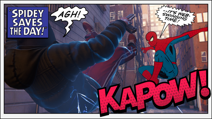 Spider-Man in a comic book style action scene