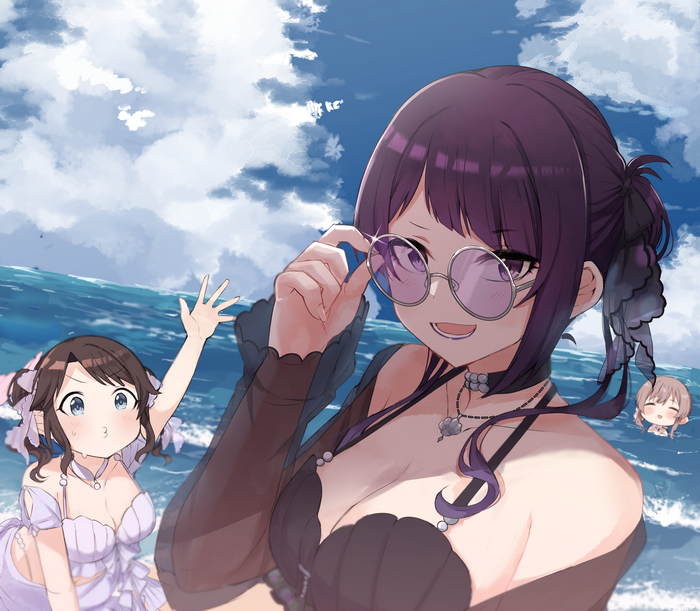 4K anime girls in bikinis at the beach