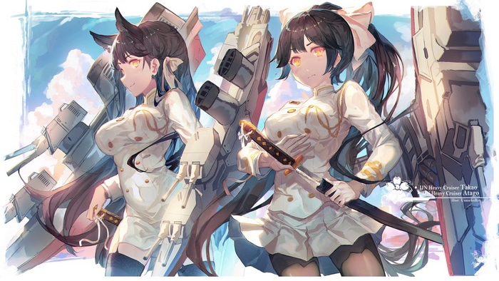 Azur Lane's Takao and Atago with naval cannons