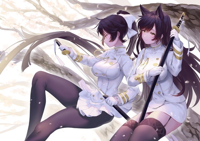 Azur Lane fan art of Takao and Atago with katanas