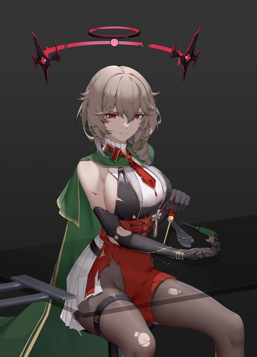 Azur Lane character with red eyes and torn clothes