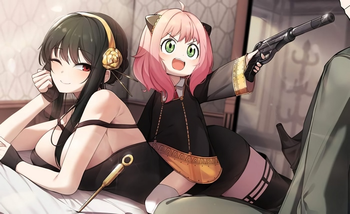 Anya and Yor Forger with a gun