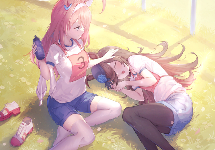 Mihono Bourbon and Rice Shower resting on grass