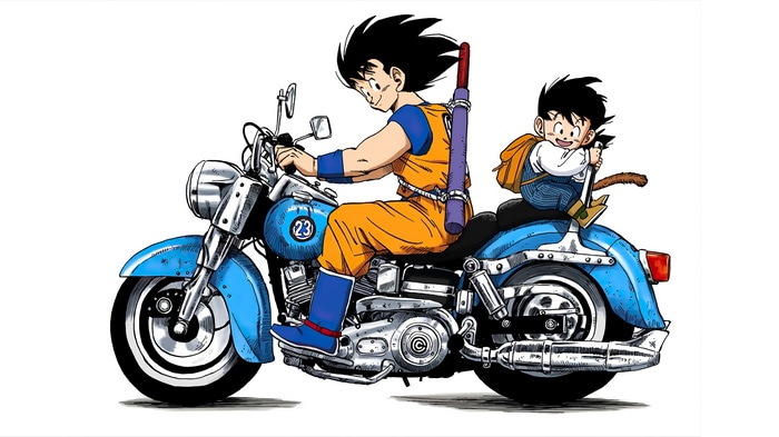 4K Dragon Ball Son Goku and Gohan on Motorcycle