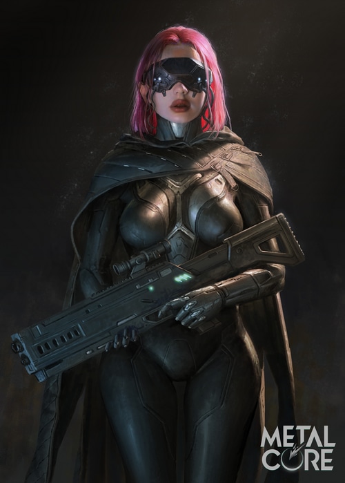 4K Futuristic Woman with Pink Hair and Gun