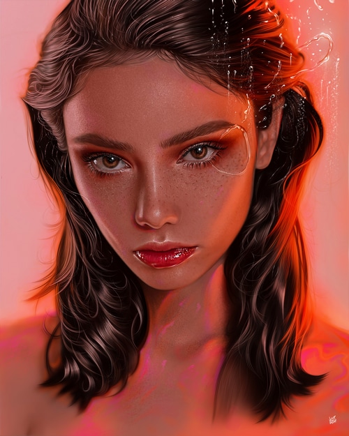 4K Portrait of a Woman with Freckles and Dark Hair