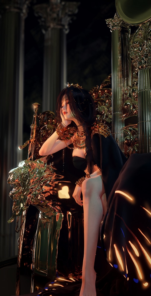 Ghostblade Princess WLOP sitting on a throne