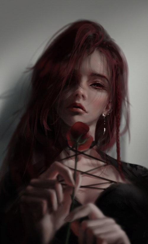 WLOP's Ghostblade character with a rose