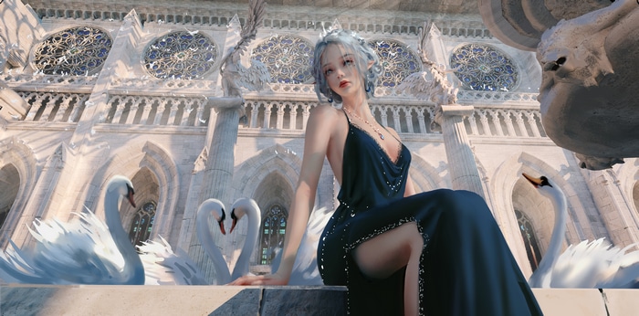 4K WLOP Ghostblade woman with swans