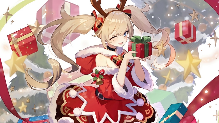 Barbara from Genshin Impact in Christmas clothes