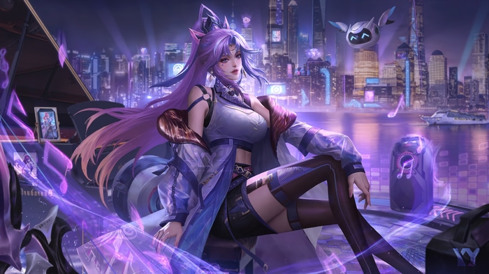 4K Honor of Kings: Purple-haired woman with musical notes