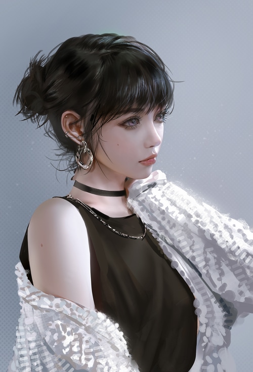 4K portrait of a woman with dark hair and earrings