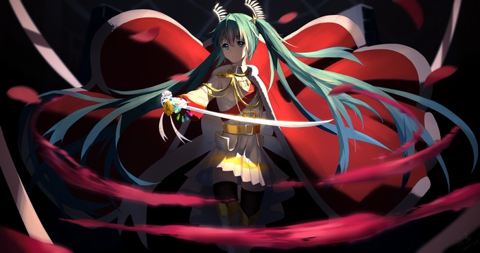 4K Hatsune Miku with Sword and Red Cape