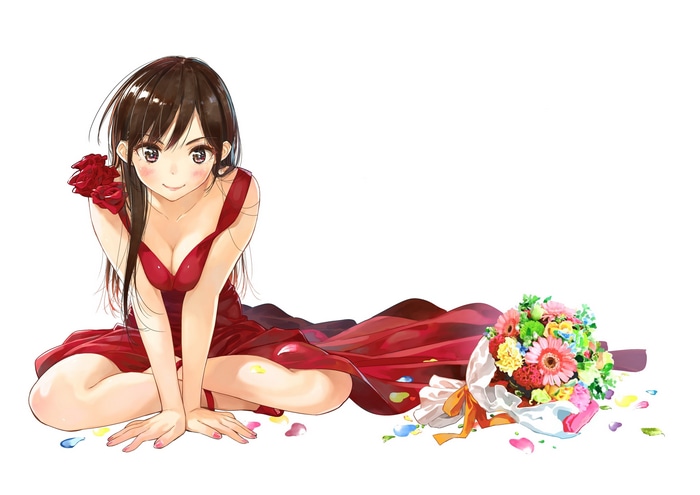 Chizuru Mizuhara in a red dress with flowers