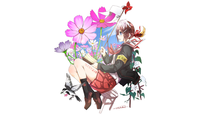 4K Schoolgirl with Flowers and Birds