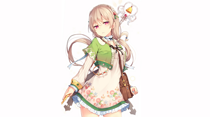 Anime girl with red eyes and bell staff