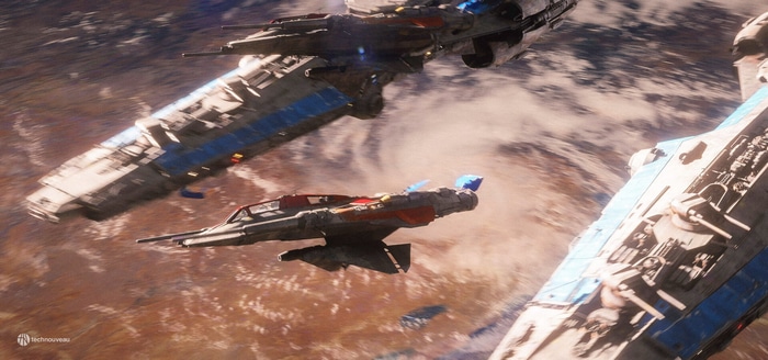 Star Wars fan art featuring spaceships in orbit