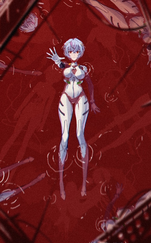 Ayanami Rei in a red liquid, Neon Genesis Evangelion fan art