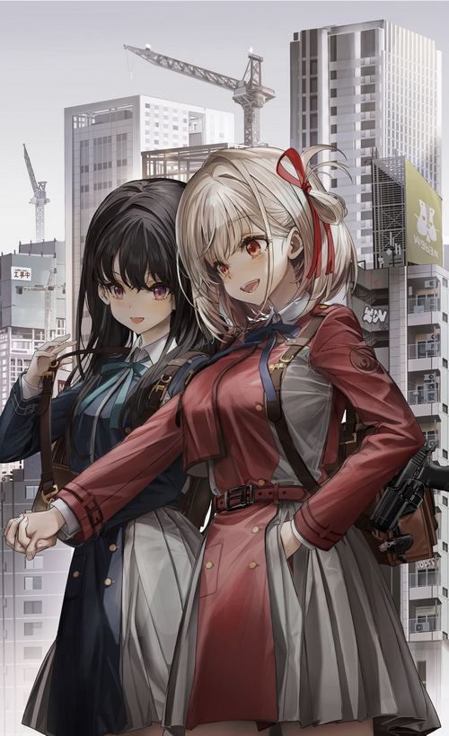 Lycoris Recoil's Chisato Nishikigi and Takina Inoue in city
