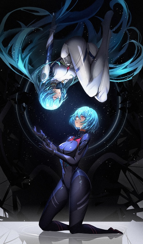 Rebuild of Evangelion: Rei Ayanami and Miku Hatsune Fan Art