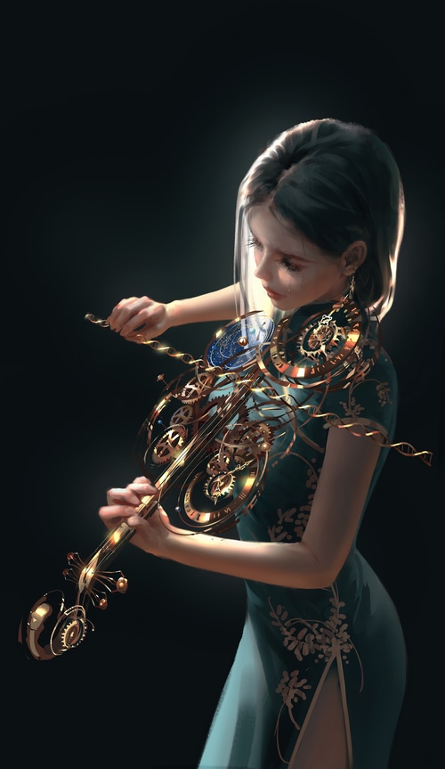 Woman playing a steampunk violin