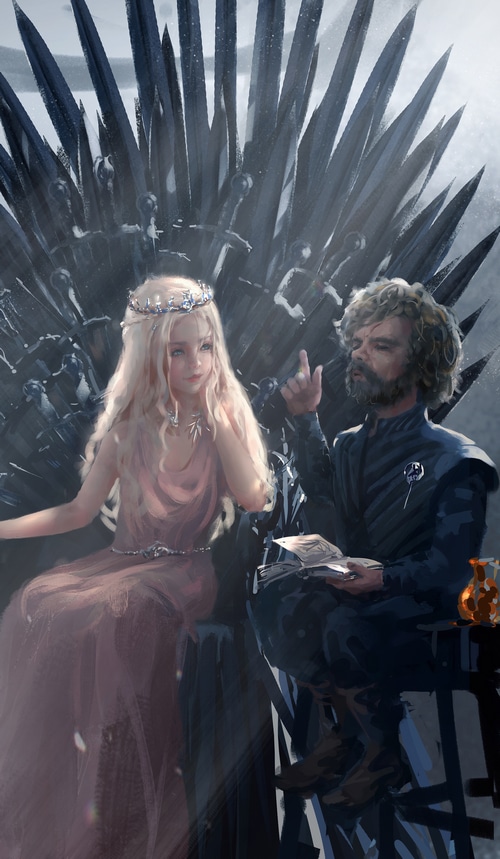 Daenerys Targaryen and Tyrion Lannister on the Iron Throne