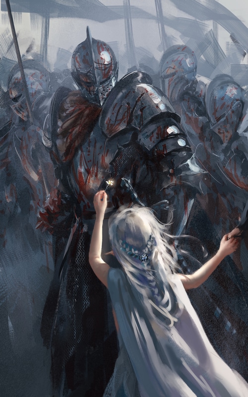 Bloody knights and a girl with a flower
