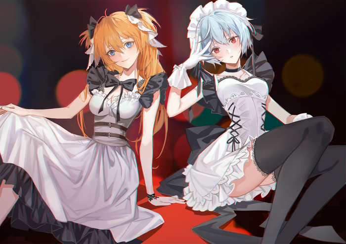 Asuka Langley Soryu and Rei Ayanami in Maid Outfits