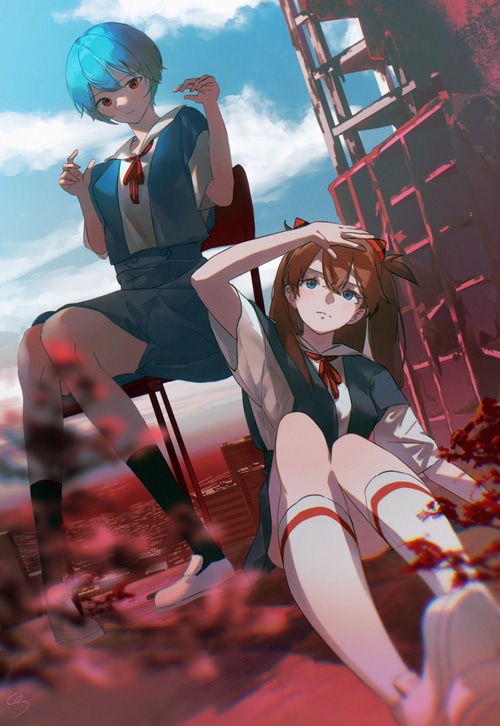 Asuka Langley Soryu and Rei Ayanami from Evangelion