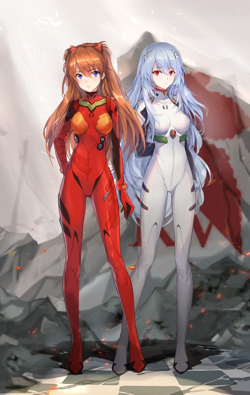 Asuka Langley Soryu and Ayanami Rei in Evangelion suits
